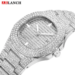 Reloj de acero con diamantes para hombre, cronógrafo de estilo Hip Hop, dorado, de lujo, 2021