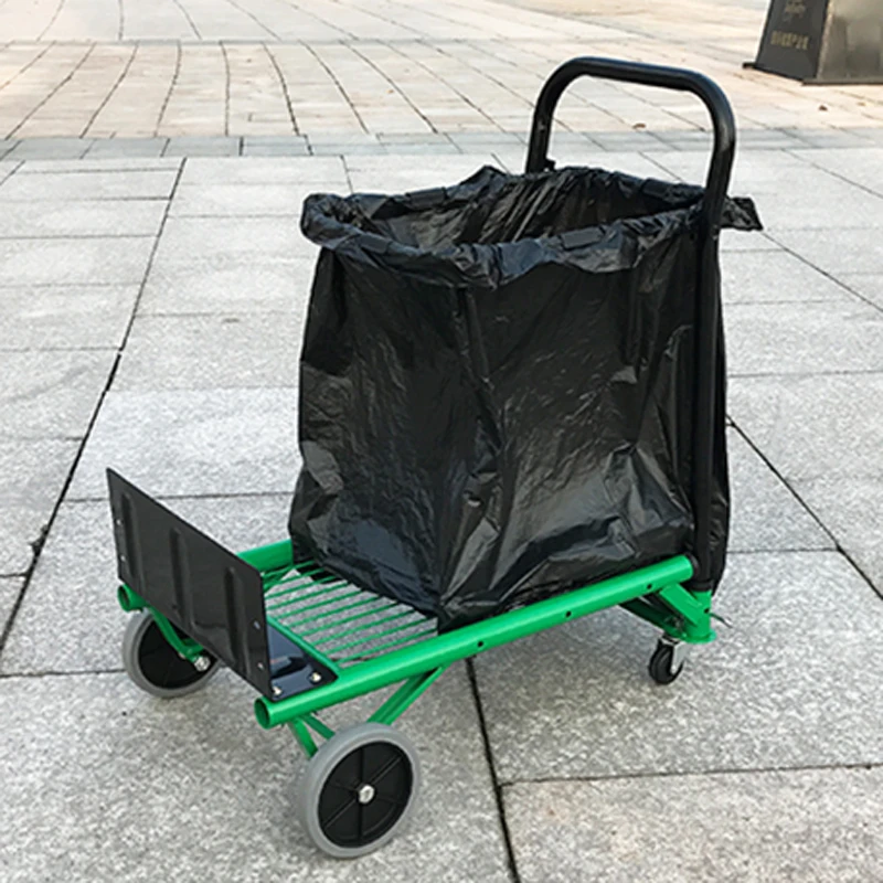 Carrito plano plegable para reciclaje de basura, transpaleta portátil, carga de 90kg, remolque pequeño, TPR, rueda grande