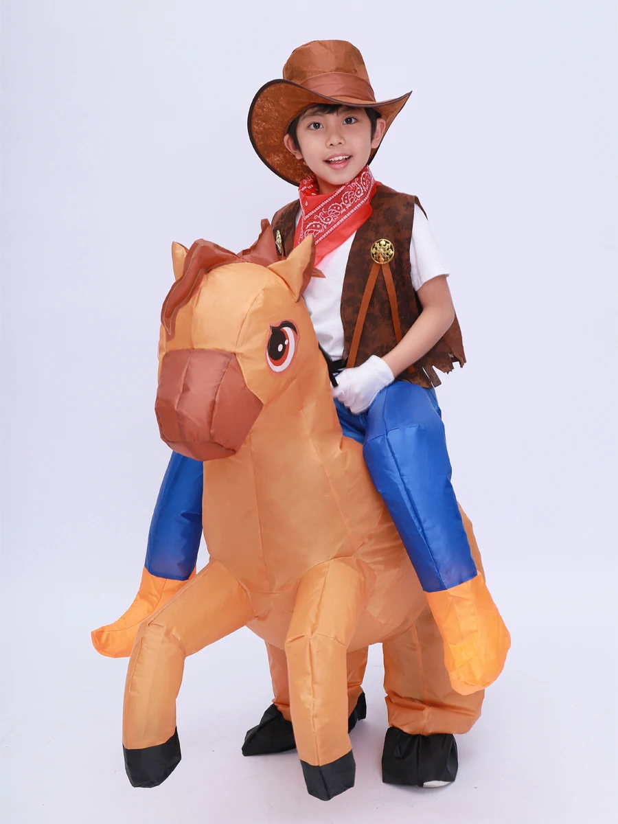 เด็ก Inflatable Horse เครื่องแต่งกายคอสเพลย์เด็กหญิงคาวบอย Ride ตลกฮาโลวีน Purim Party พองเสื้อผ้า Disfraces