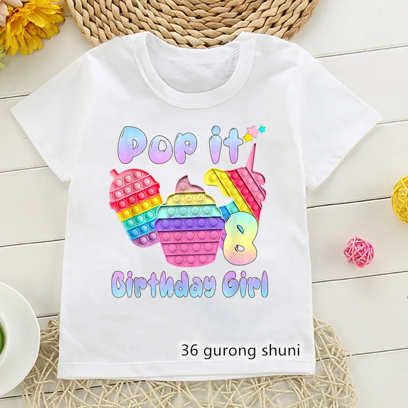 Funny Rainbow Popit 6th Birthday Girl Print T-Shirt Girls/Boy Kawaii Kids Clothes Fidget Toys Tshirt Harajuku Shirt Streetwear