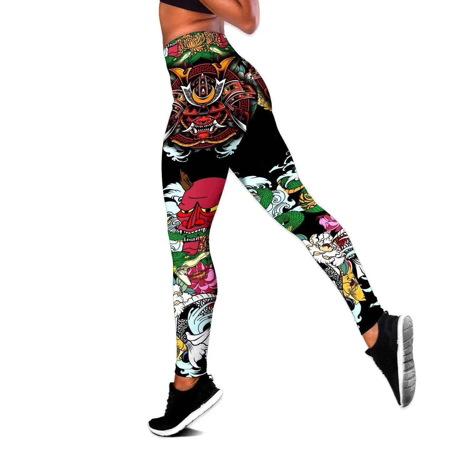 Leggings da donna Moda Stampa digitale 3D Samurai Tattoo Leggings e canotta Leggings skinny femminili elastici sexy DDK9