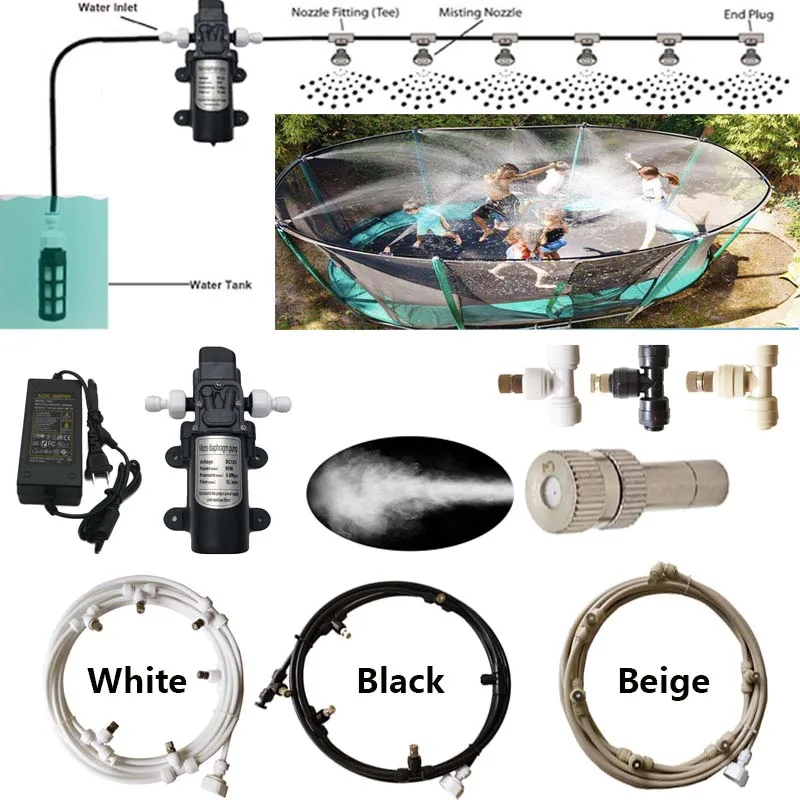 

E131 (Water from tank) 6 Mist Nozzles Pump Mist Cooling System for Aeroponice and Outdoor Cooling Fine Mist