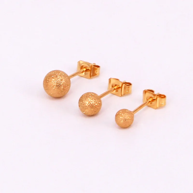 Simple temperament frosted steel ball earrings girls stainless steel round bead earrings women jewelry wholesale