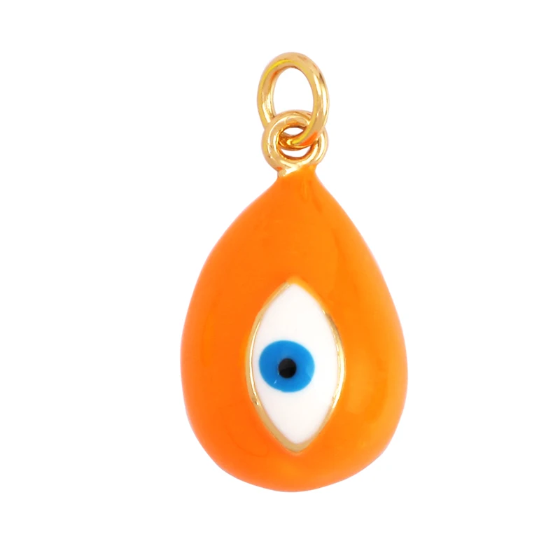 Evil Eye Tropfen-Emaille-Charm, neonrosa, orange, türkis, blaues Öl, tief ausgeschnitten, echt vergoldet, Halskette, Armband, Anhänger M09 M93 – Detail 33