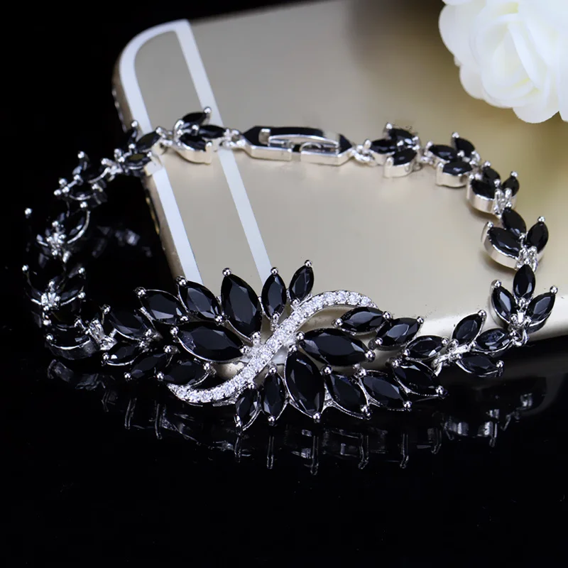 BeaQueen Summer Cute Crystal Jewelry Big Flower Cluster Colorful CZ Stone SIlver Plated Bracelet for Women Banquet Dinner B055