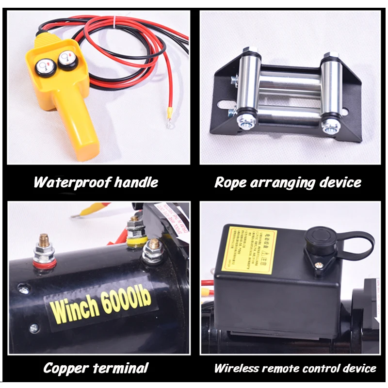 12V / 24V 3000 Pounds 3000 lbs Vehicle Winch Car Winch Remote Control High Strength Electric Winch Automobile Towing Tools