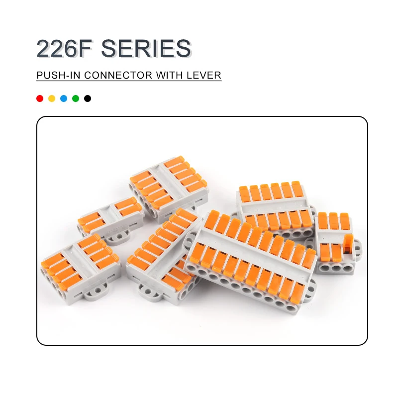 5Pcs 222 Quick Butt Fixable Wire Connectors Push-In Conductor Terminal Block 6mm2 Cable Electircal Wiring Connectors 2-12Pin