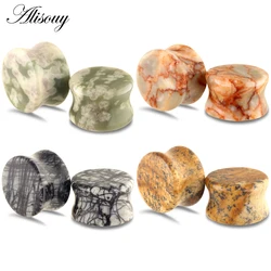 Alisouy 2PCS Stone Ear Tunnel Plugs Mixed Styles Double Flared Ear Flesh Gauges Piercing Ear Expander Stretcher Unisex Jewelry