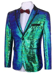 Costume à paillettes brillantes pour hommes, veste trempée, blazer à un bouton, smoking pour fête, mariage, banquet, Rh, scène, gel