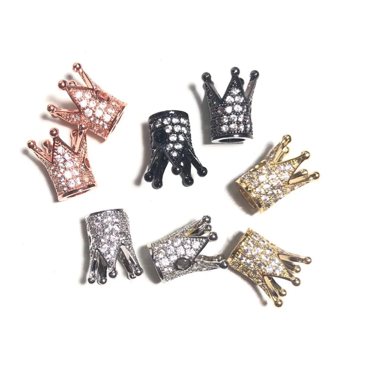 20pcs Clear Black Zirconia Crown Spacers Beads for Women Bracelet Making Girl Jewelry Design Bling Waist Accessory Wholesale