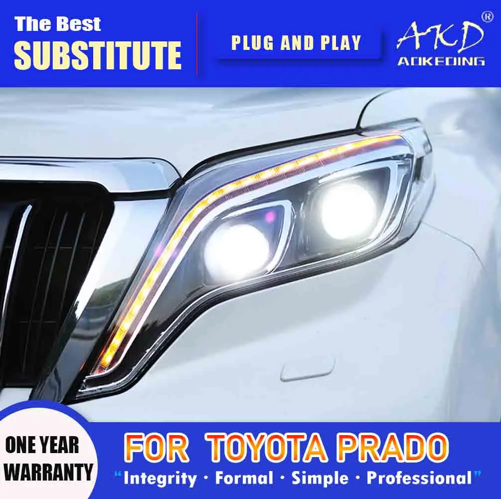 

AKD Head Lamp for Toyota Prado LED Headlight 2014-2017 Headlights Prado DRL Turn Signal High Beam Angel Eye Projector Lens