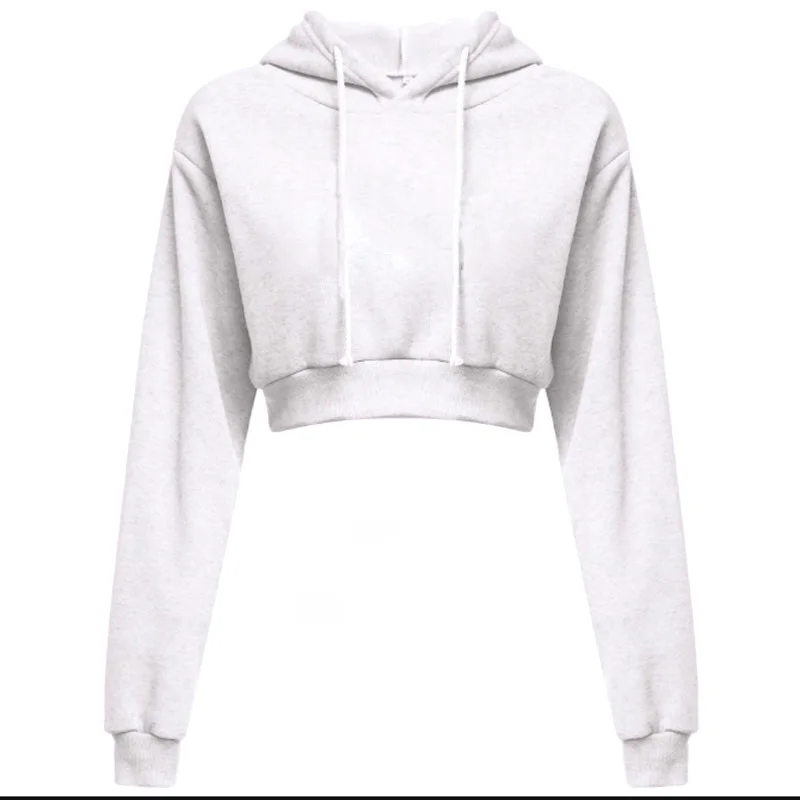 Ladies Spring And Autumn Sweater Hoodie Women\'s Top Fashion Women Long-sleeved Solid Color Short  Cropped Hoodie