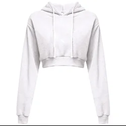 Ladies Spring And Autumn Sweater Hoodie Women's Top Fashion Women Long-sleeved Solid Color Short  Cropped Hoodie