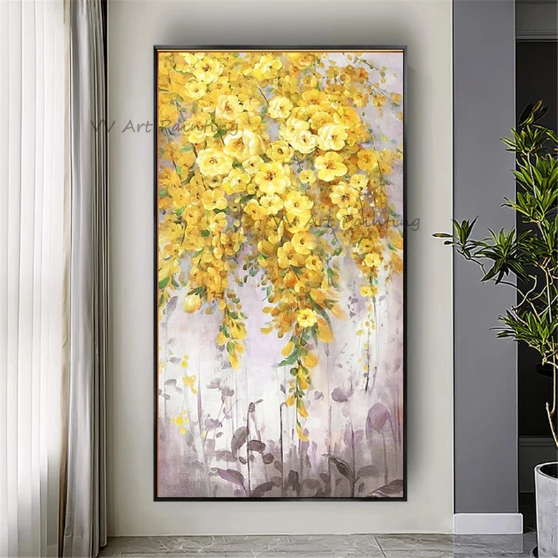 The Palette 100% Handpainted Color Large Knife Flower Oil Painting Abstract On Canvas Modern Home Decor Art Yellow Wall Picture