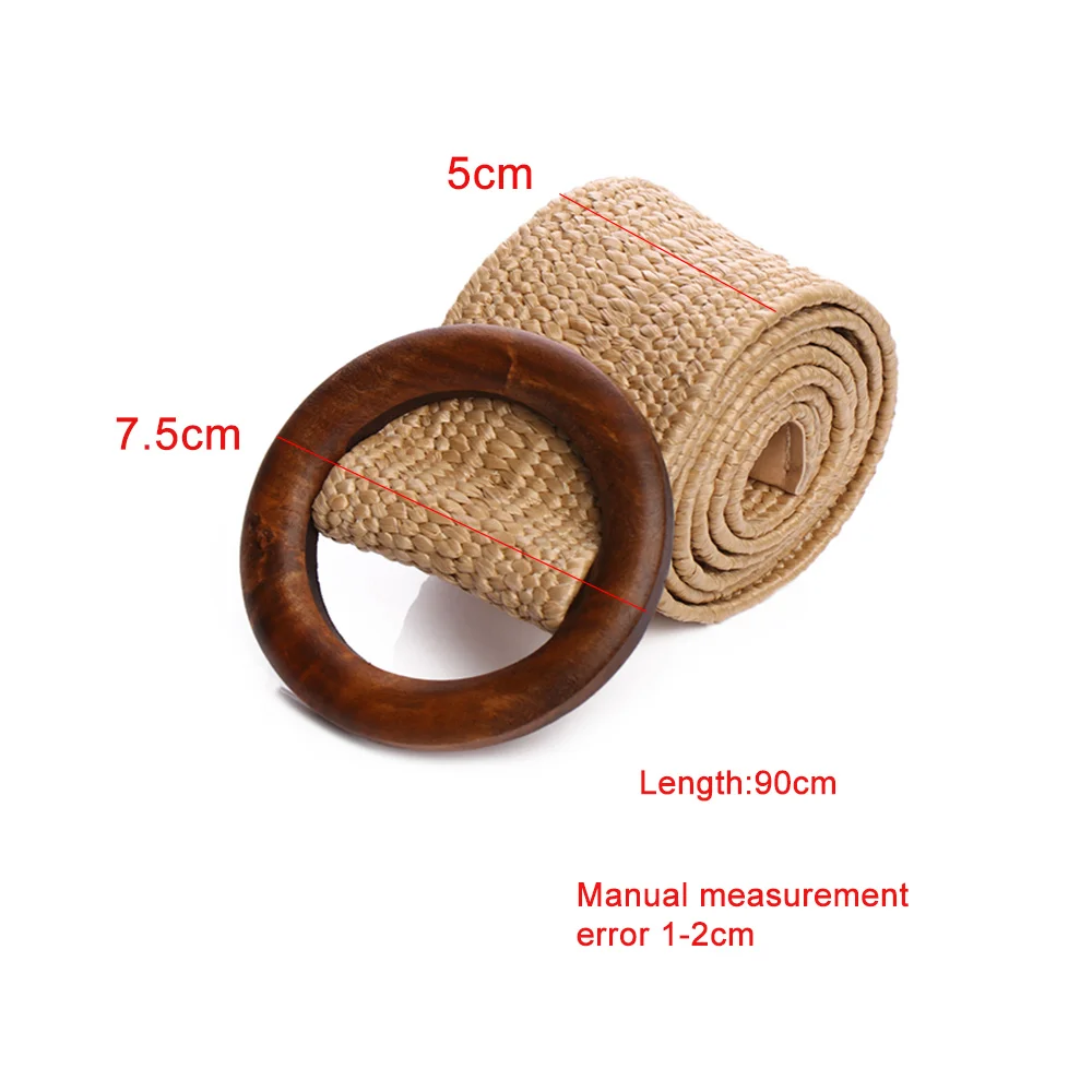 女性のための丸い木製のバックルが付いたカジュアルなストローベルト,弾性ウエストチェーン,ネックレス,ボディジュエリー,ドレス,シャツのアクセサリー,1個