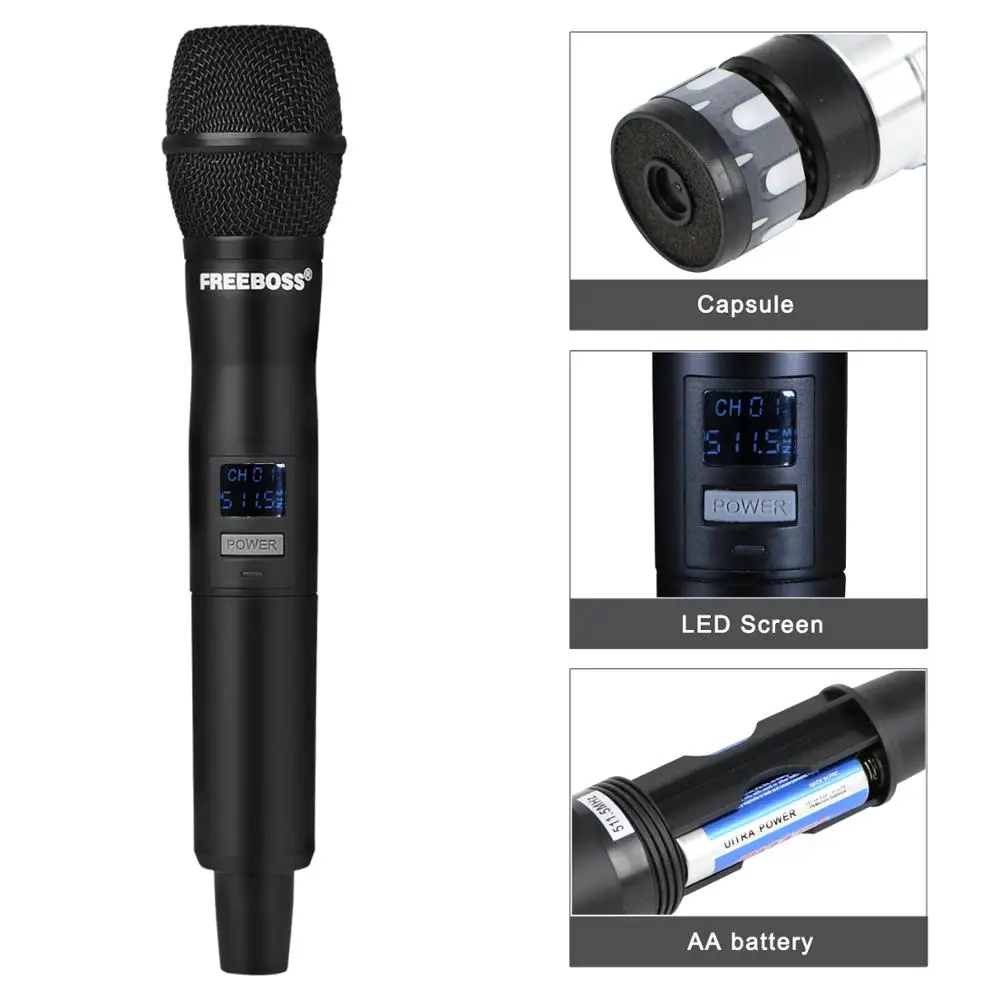 FREEBOSS FB-U400 UHF Fixed Frequency Karaoke Wireless Microphone Professional 4 Cordless Handheld Microphone 4 Channel Cordless