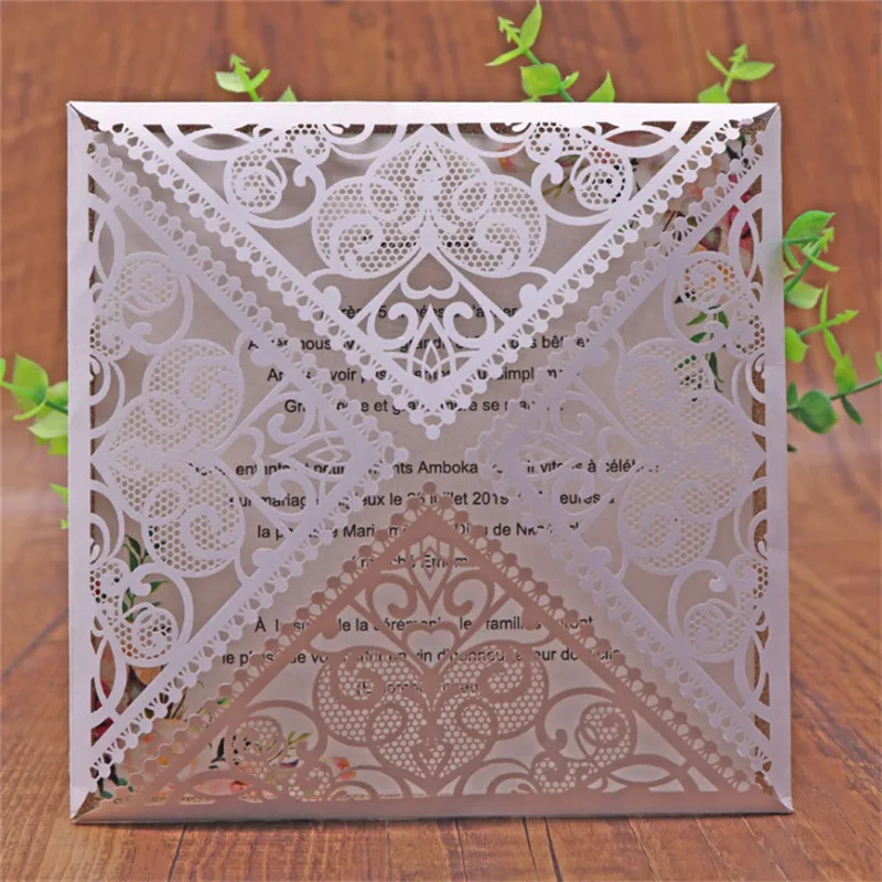 Pearl silver lace wedding invitation card transparent belly band customized insert card printing multi colors