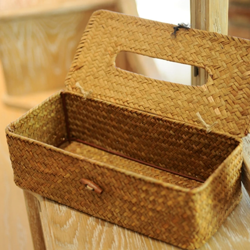 Rattan Tissue Box Cover Rectangular Napkin Case Woven Napkin Paper Container Home Car Napkins Holder Ofiice Home Organizer