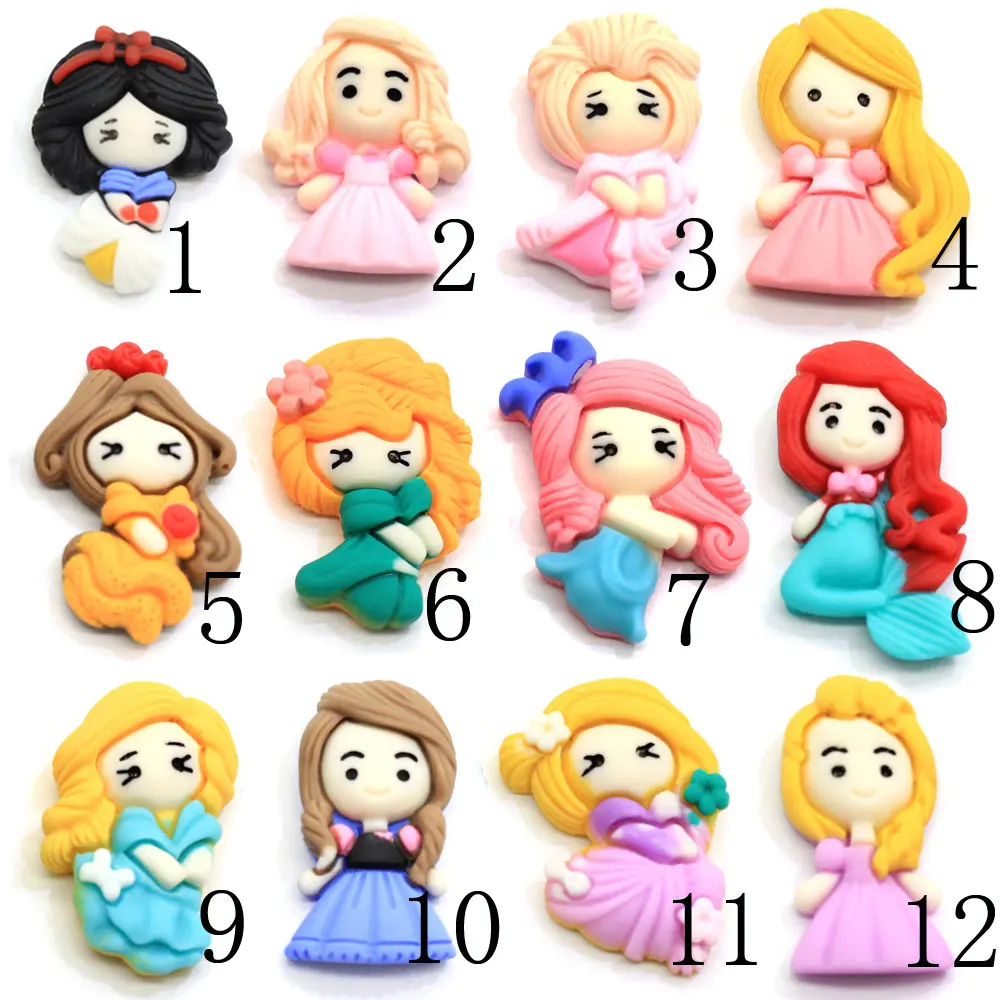 Mix Styles Cute Cartoon Princess Flatback Resin Cabochon Kawaii Planar Resin DIY Craft Embellishment Hair Bow Center