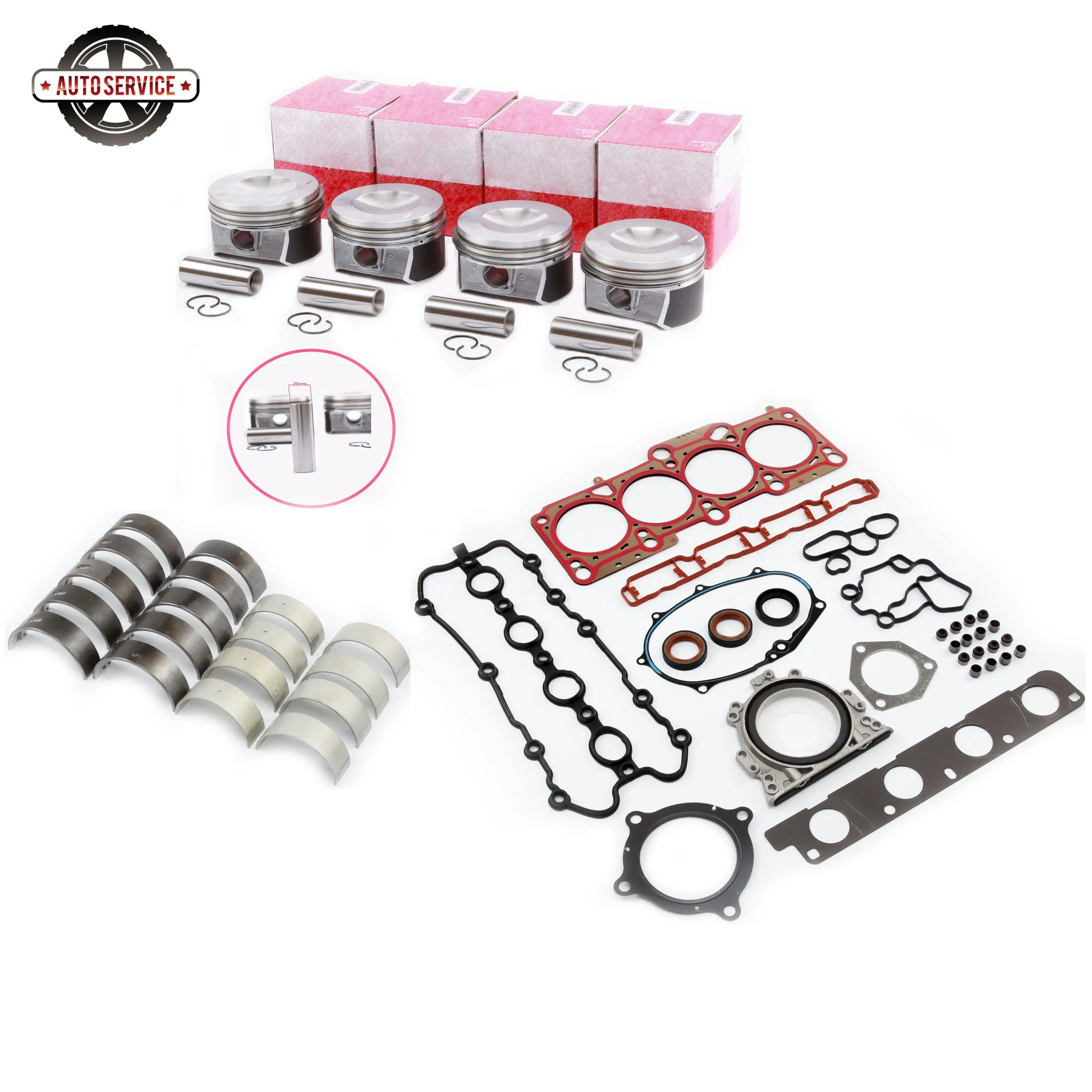 

Engine Overhaul Bearings Gasket Seals Repair Kit 20mm Piston Pin For A4 A6 TT VW Jetta Passat Skoda Octavia 2.0T 06D107066C