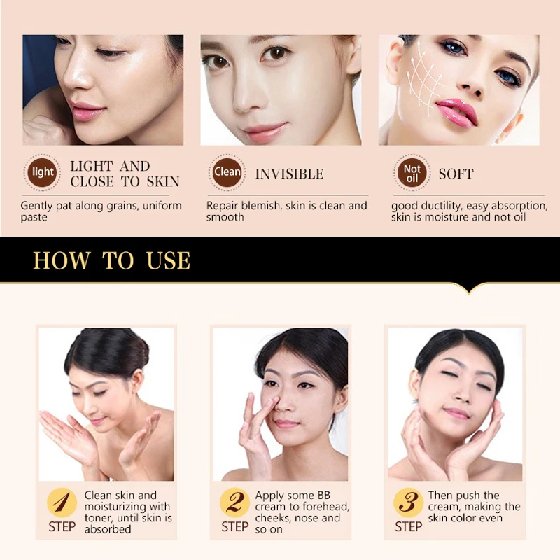 BIOAQUA natural pore cover moisturizing BB & CC Creams whitening beauty face cosmetics foundation makeup base concealer