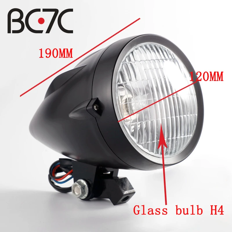 Black Motorcycle Bullet Retro Halogen Headlight Glass Light for Harley Suzuki Honda Kawasaki Scooter