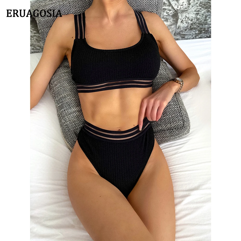 Sexy Mesh Black Bikinis Swimsuit Women Swimwear 2021 Bikini Set Push Up Female Bathing Suit High Cut Beachwear Biquinis