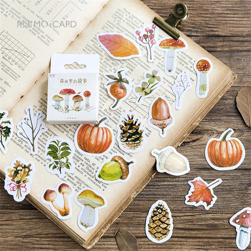 Étiquettes autocollantes forêt citrouille, Stickers de papeterie décorative, Scrapbooking, pour Album journal intime, DIY bricolage, 45 pièces/boîte