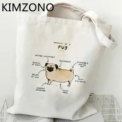 Pug shopping bag bolsas de tela bolsa reusable canvas grocery bolso bag tote sac cabas shoping ecobag cabas