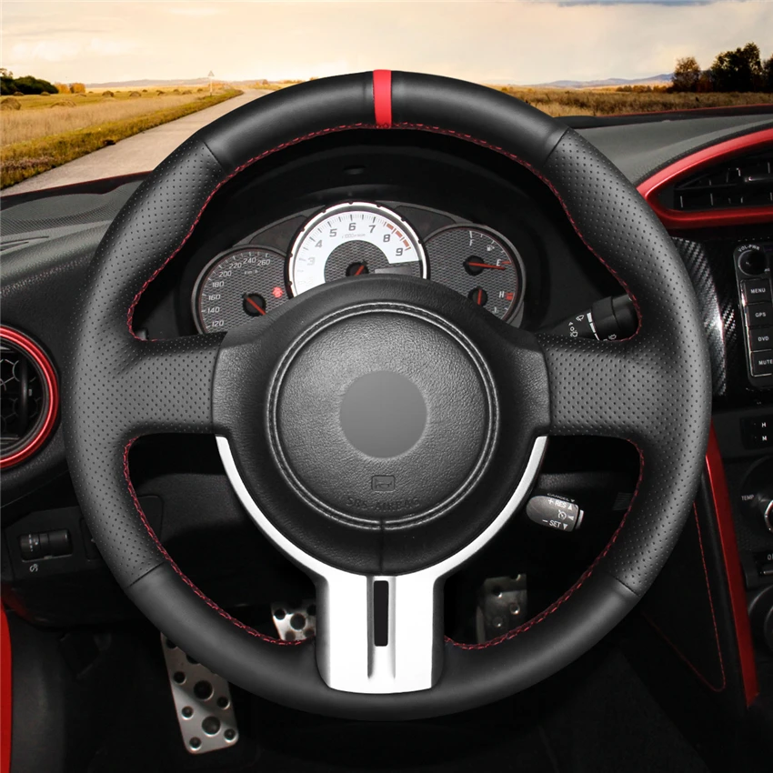 Hand Sew Black Leather Red Marker Steering Wheel Cover for Toyota 86 GT86 Subaru BRZ Scion FR-S FRS 2012 2013- 2015