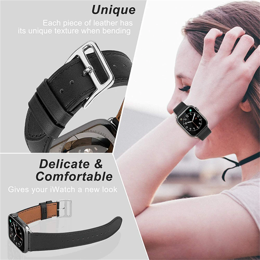 Leather Strap For Apple Watch Band 44mm 45mm 41mm 40mm 42mm 38mm Accessorie Wristband Correa Bracelet iWatch Series 7 SE 6 5 4 3