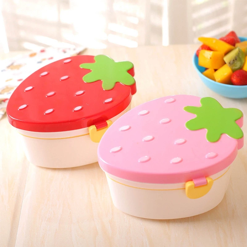 500ml Strawberry Shape Lunch Box,2 Layer Food Fruit Storage Bento Boxs Red Pink Microwave Tableware Kid Cute School Bowl