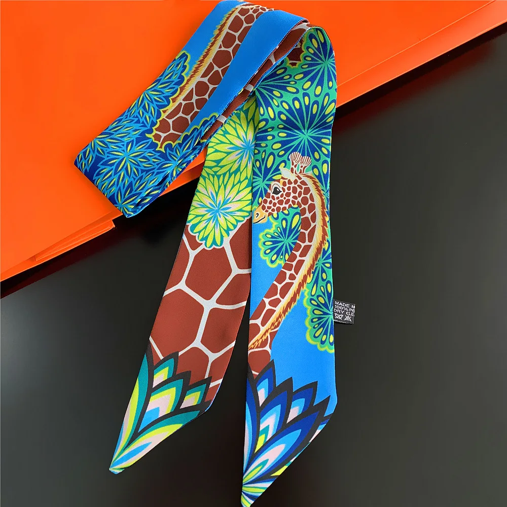 New design Multi-function skinny scarves giraffe printed for Ladies silk scarves Thin and Long scarf heandband female kerchief