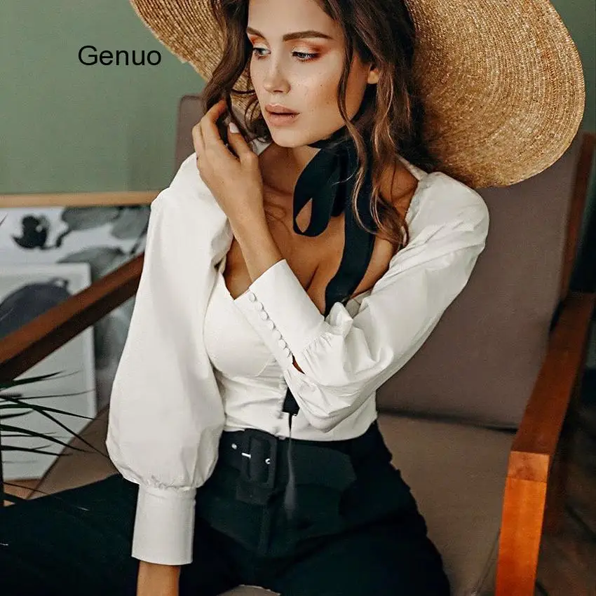 Square Collar White Tunic Women Blouse Shirt Female Elegant  Summer Sexy Puff Sleeve Tops Ladies Office Blouses Casual