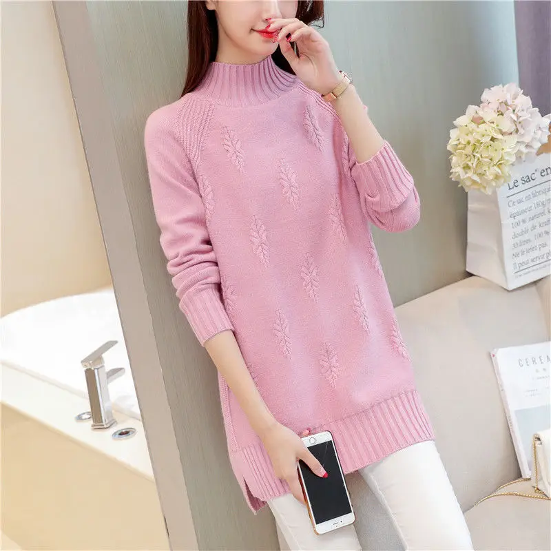 Fdfklak koreanisches Bottom ing Shirt Damen Frühling Herbst halbhohen Kragen Strick pullover Langarm Pullover lose Tops Femme 2024