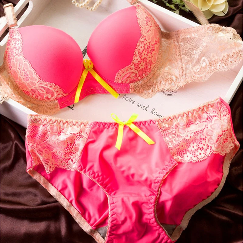 Ladies bra push up underwear short sexy lingerie lace embroidery bow bra and pants selection