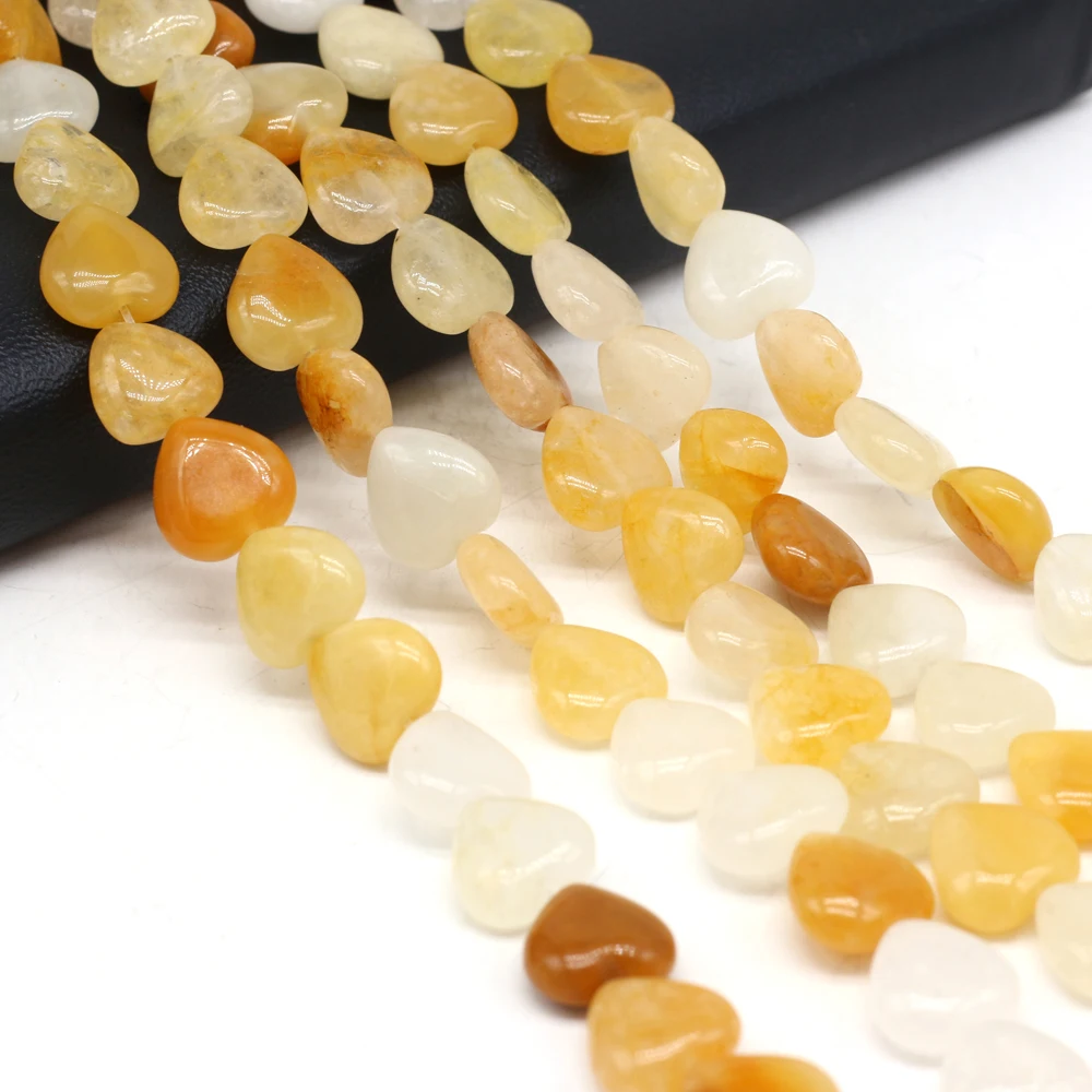 16pcs/lot Natural Yellow Jade Beaded Fine Heart Shape Agates Stone Loose Beads Fit Women Jewelry Bracelets Necklaces Accessories