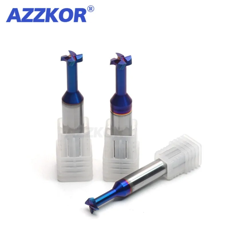 AZZKOR HRC70 Tungsten Steel Carbide Blue Nano Coating T-Shaped Milling Cutter CNC Machining Special Groove Type Cutters Tools