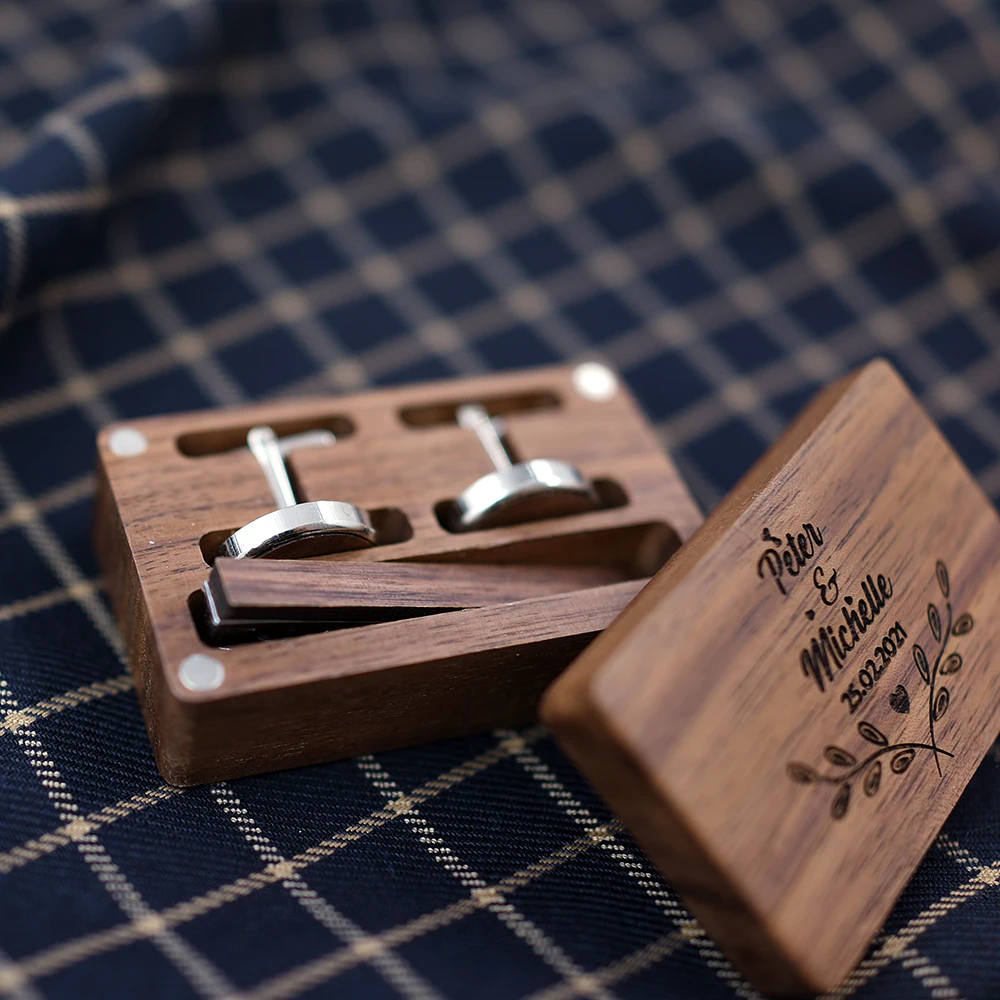MAHOOSIVE Wood Cufflinks Wedding Groom  Shirt  For Mens  Cuff Link New Fashion Gift box Novelty Cufflinks Shirt Cuff Links