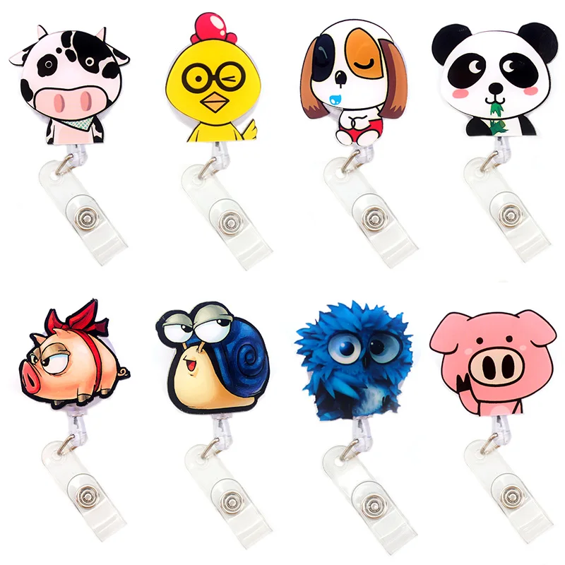 Cute Dog Panda Cow  Nurse Retractable Pull Badge Reel ID Lanyard Name Tag Card Badge Holder Reels doctor Students supplies