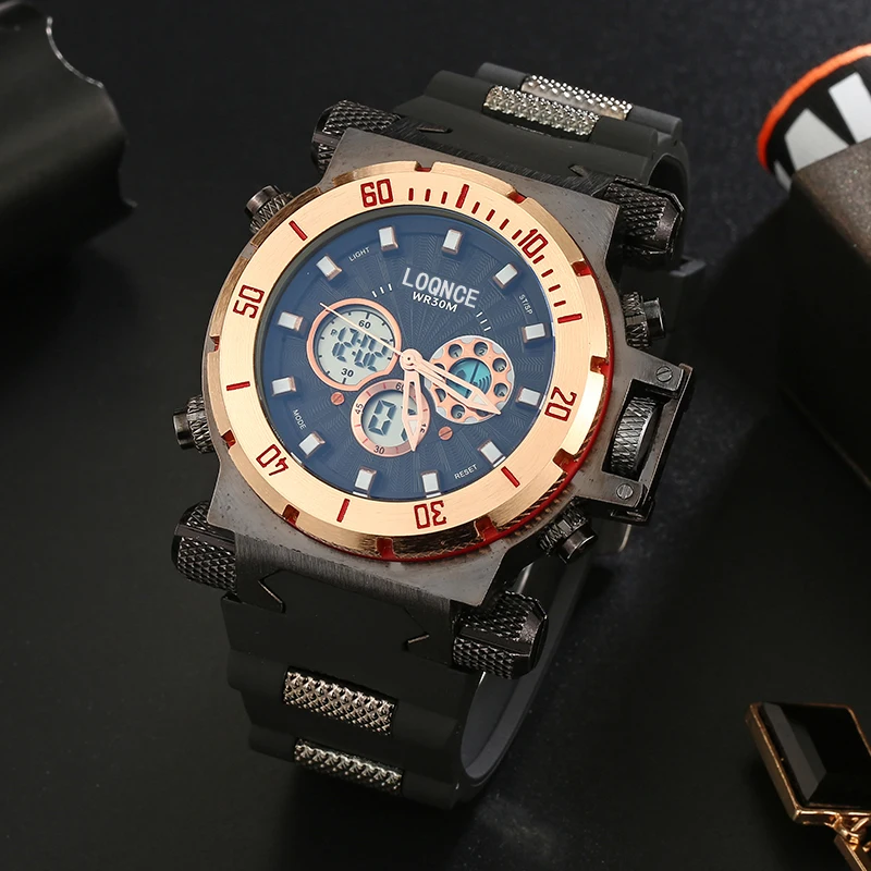 LOQNCE-reloj militar multifunción para hombre, cronógrafo de cuarzo resistente al agua hasta 30m, con esfera grande, para deportes al aire libre