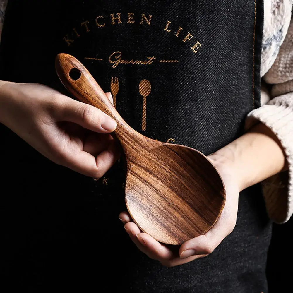 สักธรรมชาติไม้ Tableware ช้อนจัดการไม้ข้าวทัพพีไม้ครัวเครื่องมือทำอาหารช้อนช้อนโต๊ะช้อน Kookgerei
