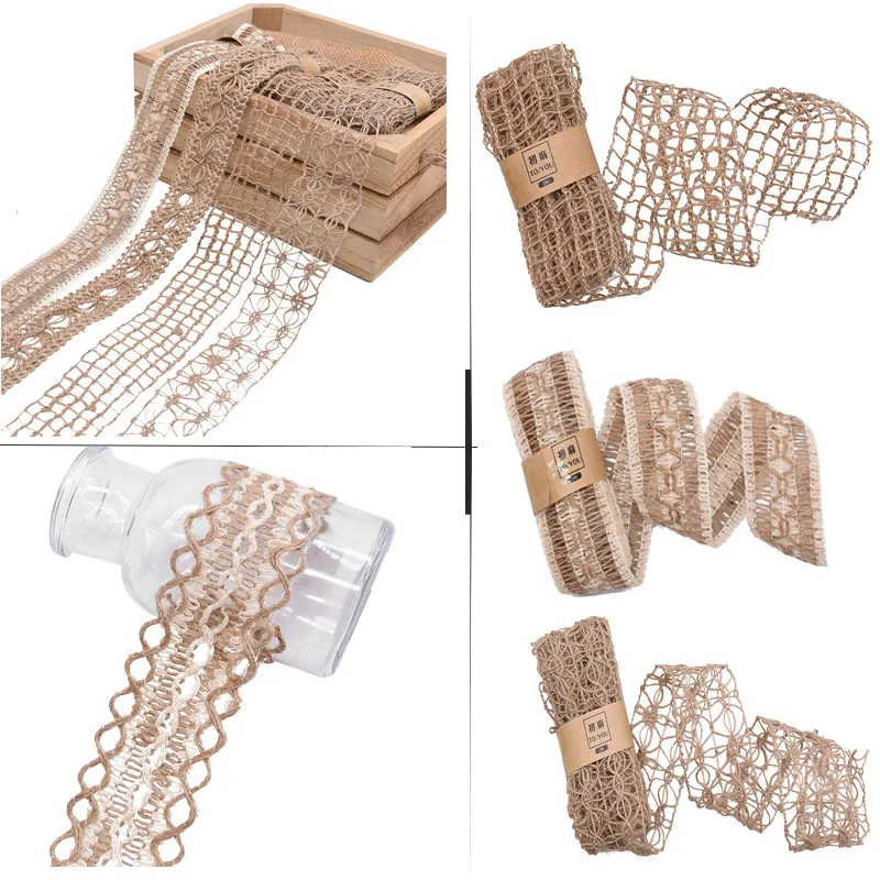 2Meter Rami Alami Pita Goni Renda Rami Benang Rami Tali Rami Antik Pedesaan Dekorasi Pernikahan Perlengkapan Pesta Natal