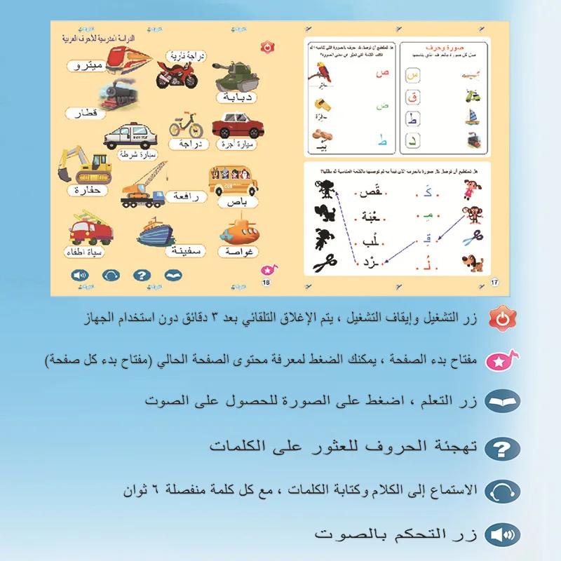 Kids Electronic Phonetic Arabic Language شكل لون الفاكهة النباتية الحيوانية Reading Learning Machine Books Education Toys Gifts