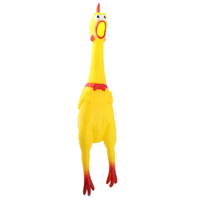 40cm Funny Yellow Shrilling Chicken Screaming Rubbe Sound Squeeze Pet Dog Toy Squeak Squeaker Chew Doll