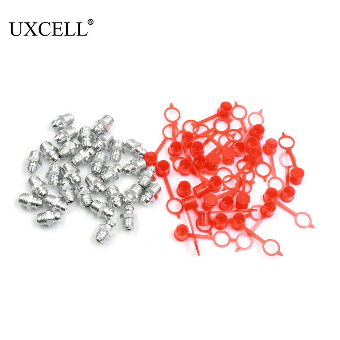 Uxcell Iron Zinc Plating M8 Thread Straight 45 Degree 90 Degree Grease Nipple Fittings with Red Dust Cap for Car Motorcycle