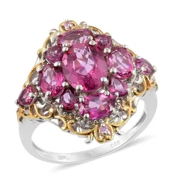 Luxury 2 Tone Gold Color Women Jewelry Red Zircon Bridal Rings for Wedding Engagement Set Gifts