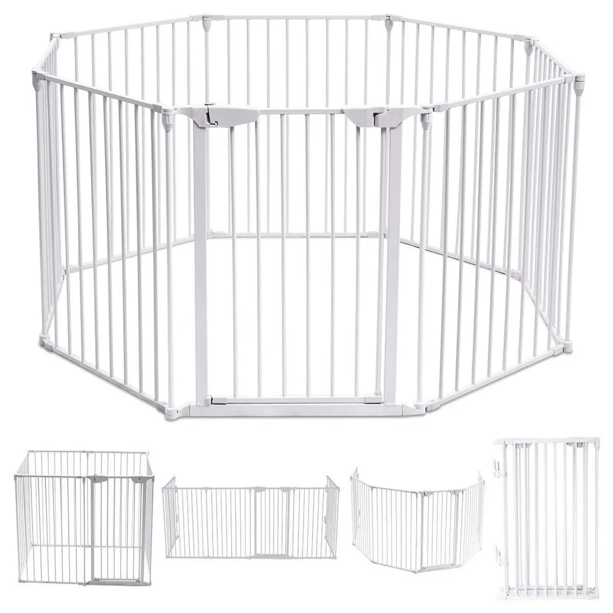 Costway 8 Panel Metal Gate Baby Pet Fence Safe Playpen Barrier Wall-mount Multifunction