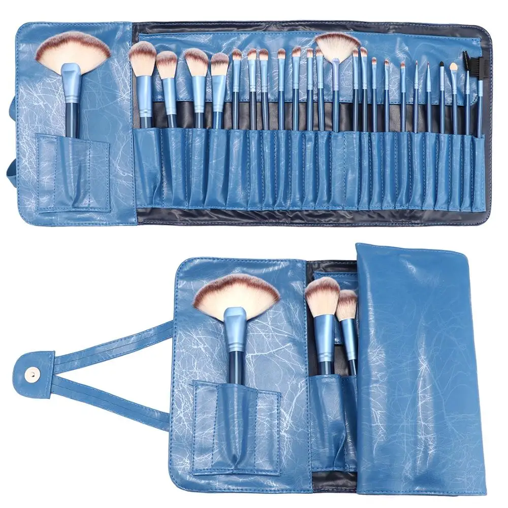 Personal 24pcs Cosmetic Brushes Set Blue PU Bag Beauty Brushes  Makeup Brush Set Powder Foundation Brush Veninow