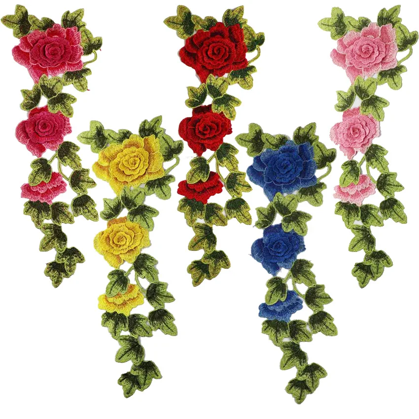 New Embroidery Floral Flower Patches Sew on Rose Flowers Patch DIY Decal Apparel Accessory Decration Application for Clothes